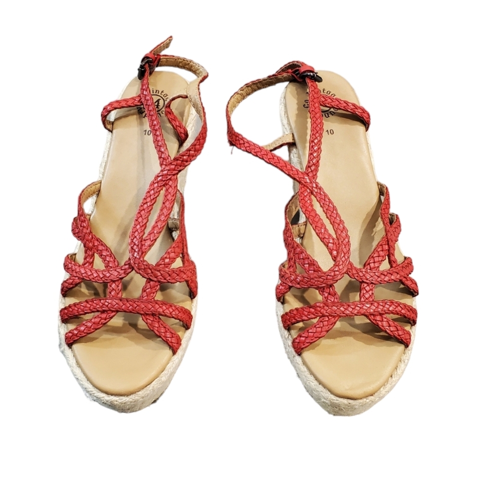 Vintage Foundry Espadrill Sandals Womens Size 10 Red Ankle Straps Wedge Sandals - Picture 3 of 13